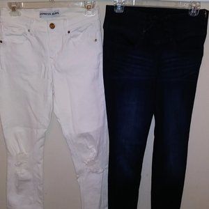 Express jeans lot, Women's size 2/4 (XS/Small)~blue, ivory +Bonus shirt!!!